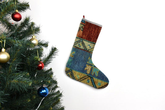 Kilim Christmas Stocking Vintage Rug Stocking Ethnic Decorative Xmas Socks S908