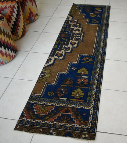 Vintage Runner 7.4x2 ft Oushak Runner Anatolian Rug Faded Turkish Runner R08