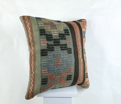 18"x18" Kilim Pillow Cover  Handmade Turkish Vintage Cushion Tribal Lumbar 2669