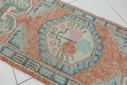 Small Turkish Runner 4x1.9 ft Vintage Runner Hallway Runner Handwoven Rug R38