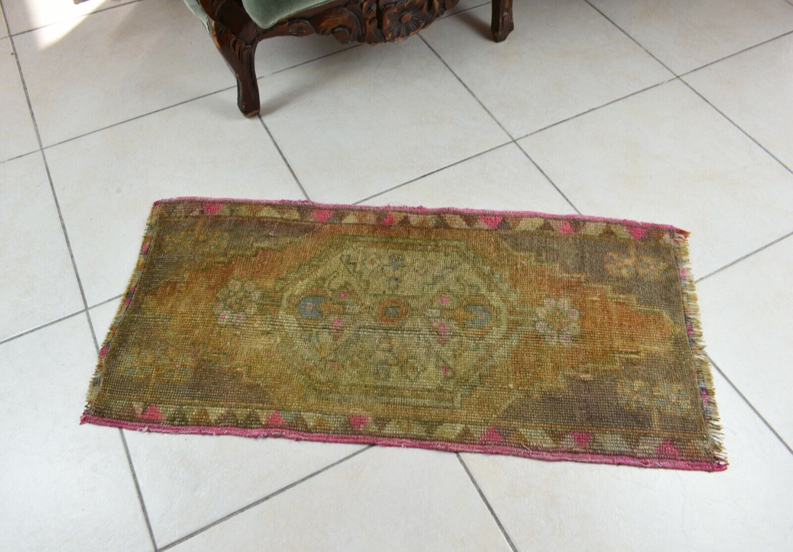 Anatolian Runner 3x1.4 ft Vintage Turkish Runner Oushak Runner Rug Y34