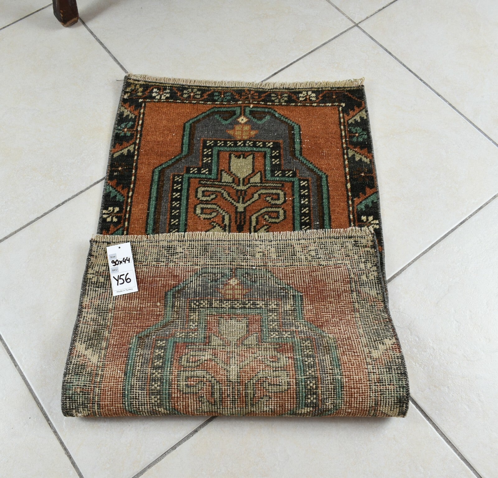 Oushak Runner 2.9x1.4 ft Vintage Turkish Rug Small Runner Anatolian Rug Y56