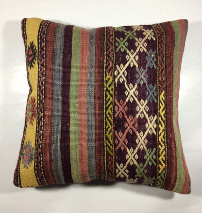 18"x18" Kilim Pillow Cover  Handmade Turkish Vintage Cushion Tribal Lumbar 679