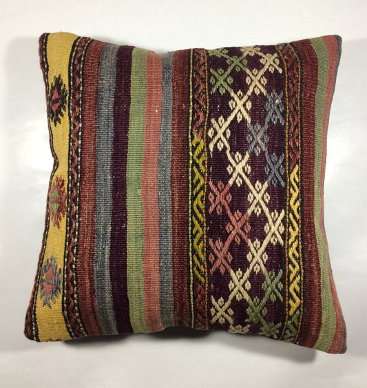 18"x18" Kilim Pillow Cover  Handmade Turkish Vintage Cushion Tribal Lumbar 679