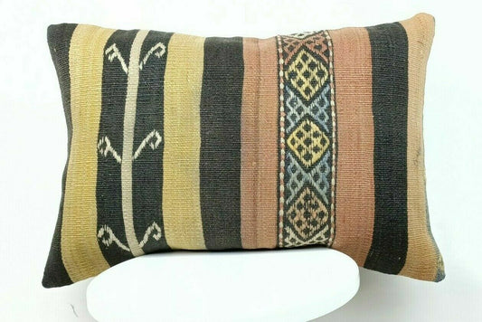 Handmade Kilim Pillow Cover 16x24 Vintage Rug Tribal Ethnic Bohemian Lumbar E492