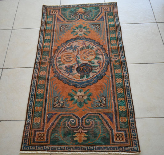 Small Turkish Runner 4.4x2.2 ft Vintage Runner Hallway Runner Handwoven Rug R14