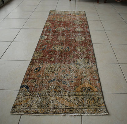 Vintage Runner 7.9x2.2 ft Oushak Runner Anatolian Rug Faded Turkish Runner R30