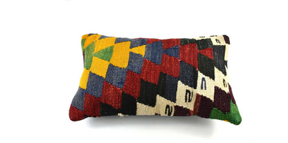 Kilim Pillow Cover 12x20 Handmade Turkish Rug Boho Ethnic Lumbar Cushion 3298