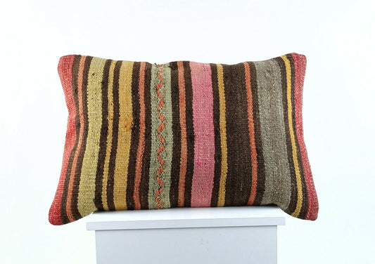 Kilim Pillow Cover 16x24 in Traditional Handmade Anatolian Lumbar Cushion A1503