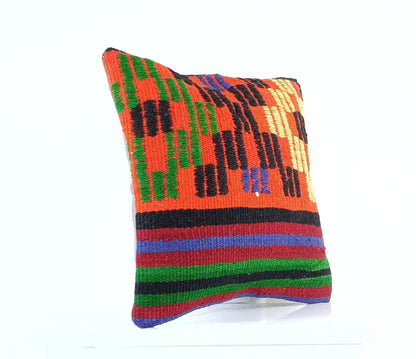 14"x14" Kilim Pillow Cover Handmade Turkish Tribal Ethnic Boho Rug Cushion E1309