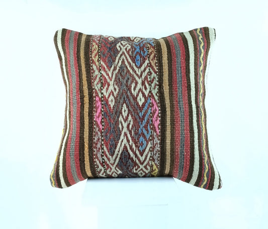 18"x18" Kilim Pillow Cover  Handmade Turkish Vintage Cushion Tribal Lumbar 2351