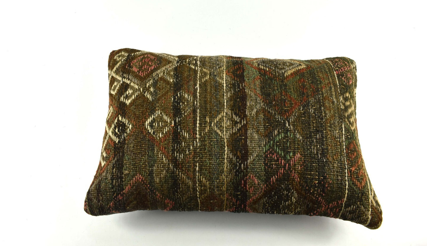 Kilim Pillow Cover 16x24 Tribal Vintage Turkish Carpet Lumbar Pillow Cover 3919