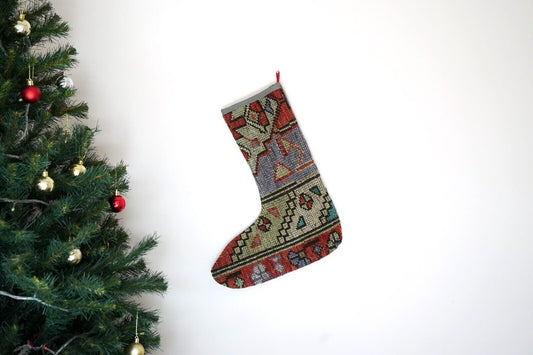 Kilim Christmas Stocking Vintage Rug Stocking Ethnic Decorative Xmas Socks S387