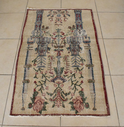 Accent Handmade Carpet 2.5x4 ft Distressed Rug Vintage Oushak Muted Runner C36
