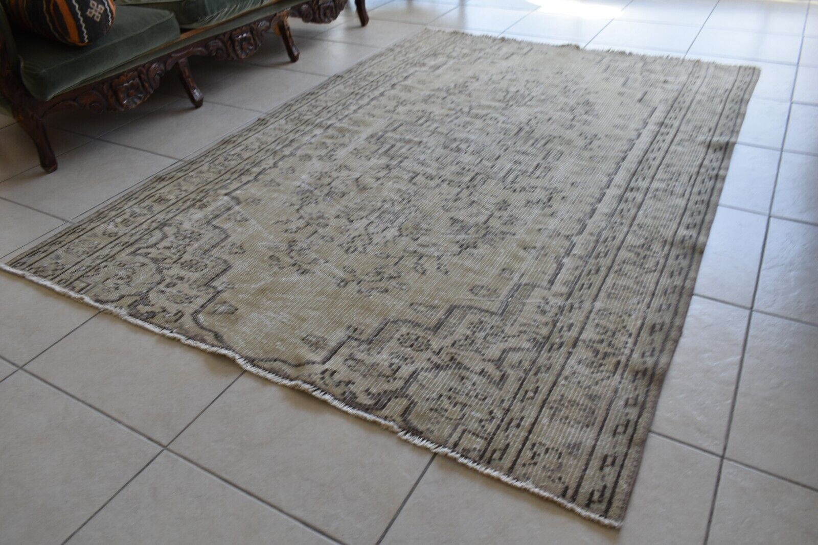 Faded Oushak Rug 7.2x5 ft Anatolian Rug Turkish Carpet Boho Floor Rug U25