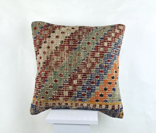 18"x18" Kilim Pillow Cover  Handmade Turkish Vintage Cushion Tribal Lumbar 2642
