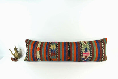 Long Kilim Pillow Cover 12x42 Handmade Oushak Rug Ethnic Ottoman Lumbar  A2095