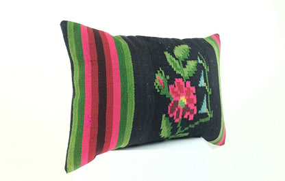 Kilim Pillow Cover 16x24 Tribal Vintage Turkish Carpet Lumbar Pillow Cover 2257