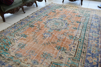 Large Turkish Rug 8.8x5.5 ft Vintage Rug Faded Oushak Rug Living Room Carpet B20