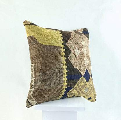 Kilim Pillow Cover 16x16 Oriental Traditional Handmade Boho Lumbar Cushion  A870