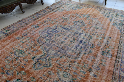 Large Turkish Rug 9.7x5.9 ft Vintage Rug Faded Oushak Rug Living Room Carpet B26