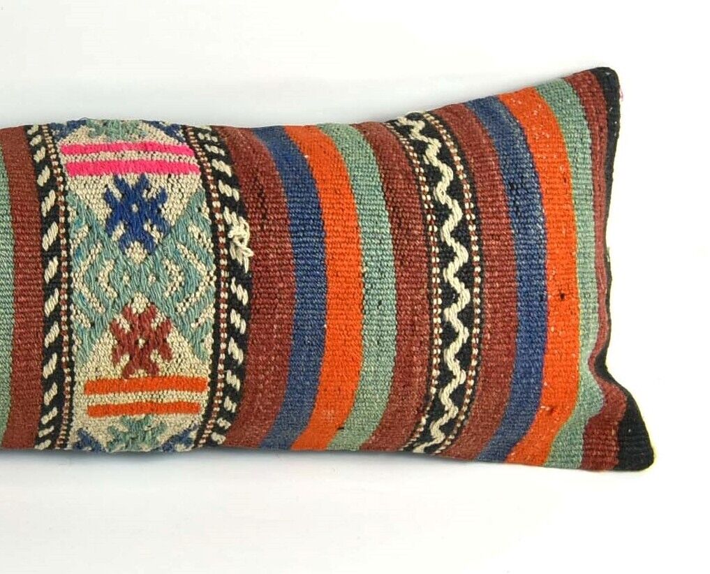 12x48 Long Kilim Pillow Cover Handmade Oushak Rug Vintage Ottoman Lumbar  A2142