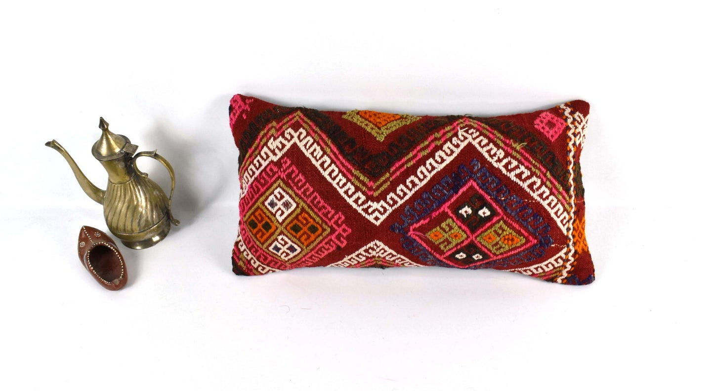 Turkish Cushion Cover 8"x16" Handmade Vintage Boho Ethnic Throw Pillow Case 3722