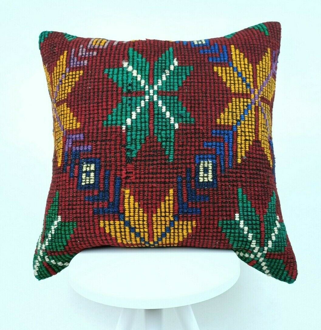 Kilim Pillow Cover 24x24 Traditional Turkish Handmade Wool Lumbar Cushion E651