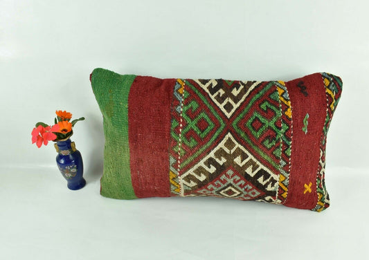 Kilim Pillow Cover 12x20 Turkish Handmade Sofa Couch Floor Lumbar Cushion A1782