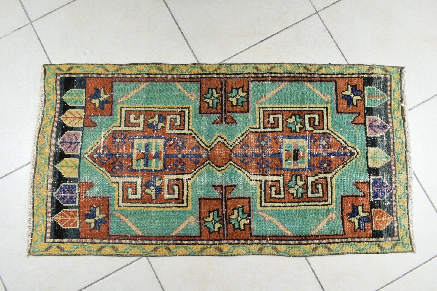 Oushak Runner 3.8x1.9 ft Vintage Turkish Rug Small Runner Anatolian Rug Y58