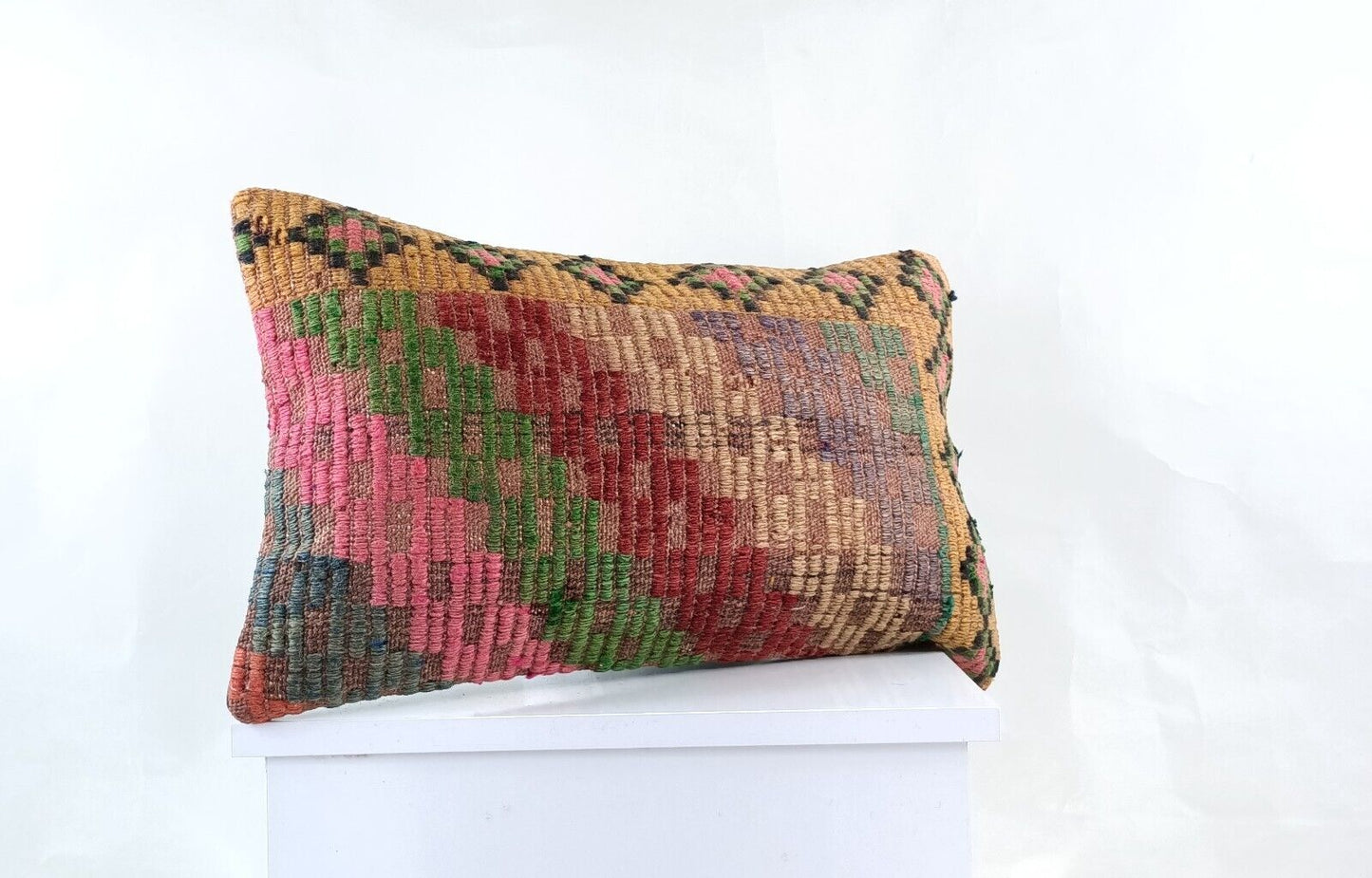 Kilim Pillow Cover 12x20 Turkish Handmade Sofa Couch Floor Lumbar Cushion E973