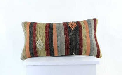 10x20 Kilim Lumbar Pillow Cover Vintage Ethnic Oushak Kilim Pillow Cover E1124