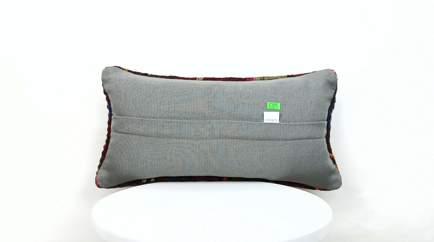 Turkish Kilim Pillow Cover 8"x16" Handmade Oushak Rug Tribal Lumbar Cushion E378
