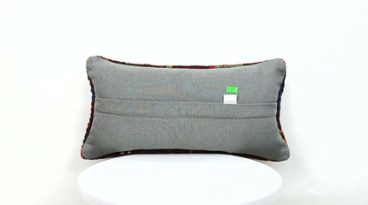 Turkish Kilim Pillow Cover 8"x16" Handmade Oushak Rug Tribal Lumbar Cushion E378