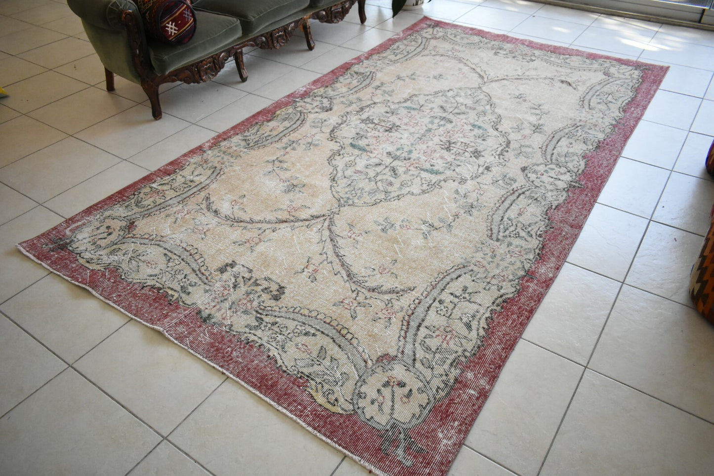 Turkish Rug 10.1x5.5 ft Vintage Rug Faded Oushak Large Living Room Carpet B08