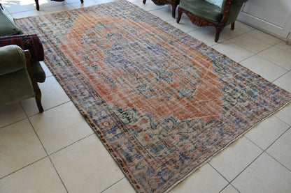 Large Turkish Rug 9.7x5.9 ft Vintage Rug Faded Oushak Rug Living Room Carpet B26