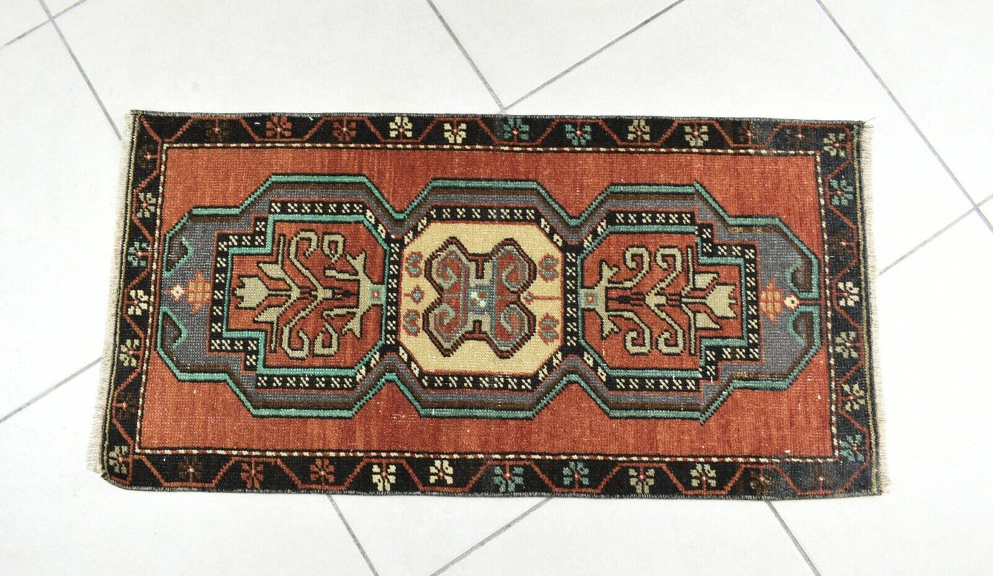 Oushak Runner 3x1.4 ft Vintage Turkish Rug Small Runner Anatolian Rug Y55