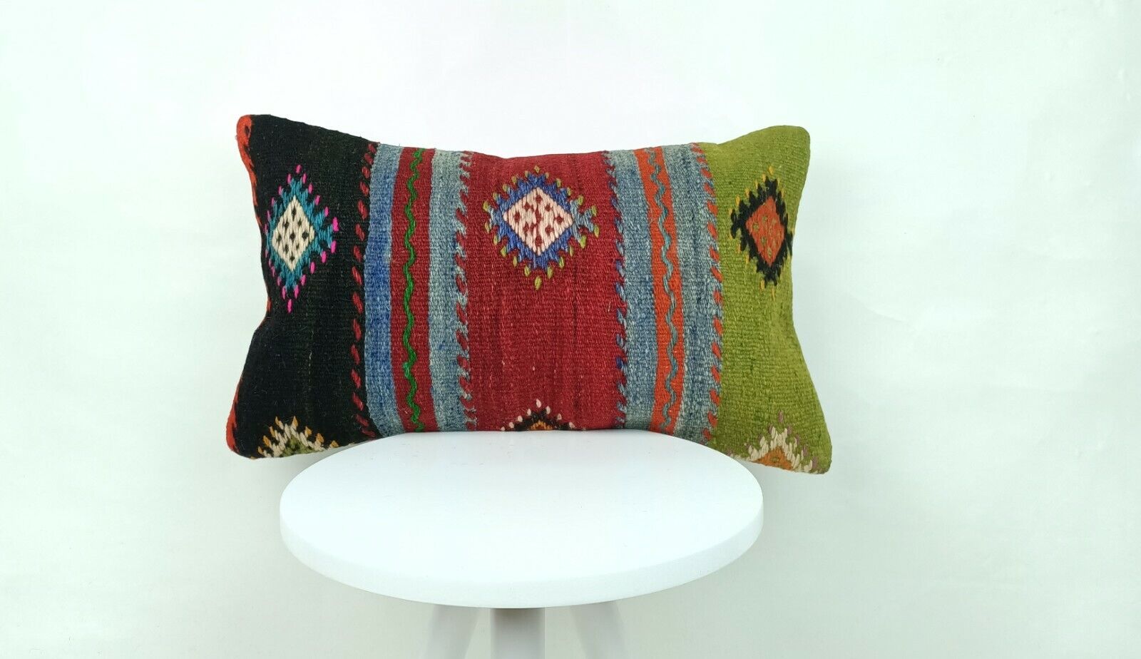 Kilim Pillow Cover 12x20 Oriental Bohemian Ethnic Handmade Lumbar Cushion  E553