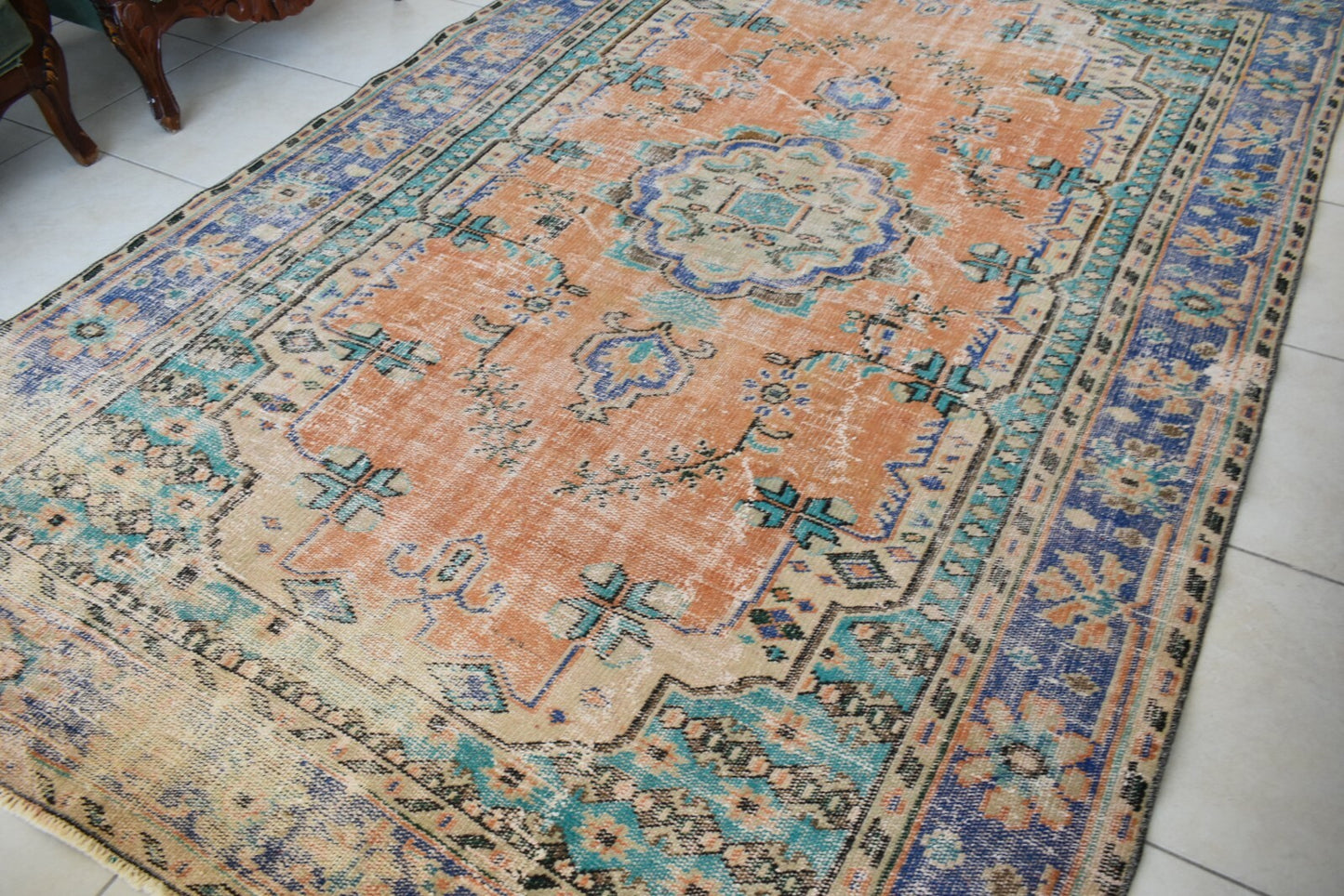 Large Turkish Rug 8.8x5.5 ft Vintage Rug Faded Oushak Rug Living Room Carpet B20