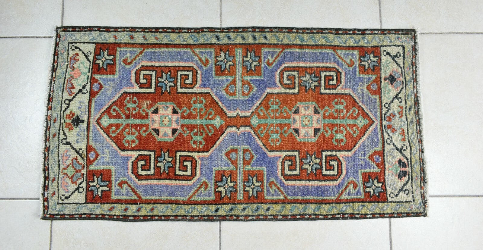 Vintage Runner 3.1x1.6 ft Mini Turkish Rug Oushak Runner Anatolian Runner Y93