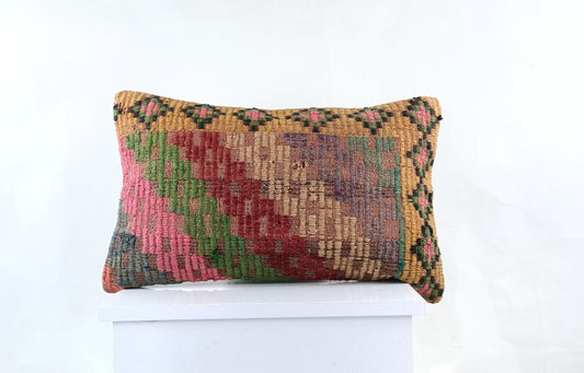 Kilim Pillow Cover 12x20 Turkish Handmade Sofa Couch Floor Lumbar Cushion E973