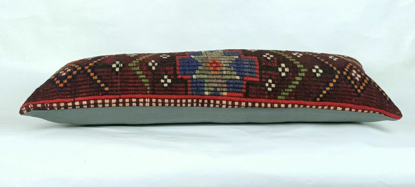 12x36 Kilim Pillow Cover Handmade Turkish Rug Vintage Ethnic Lumbar Cushion E669