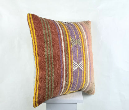 Throw Pillow Cover 18x18 Handmade Turkish Traditional Oushak Kilim Cushion A1444