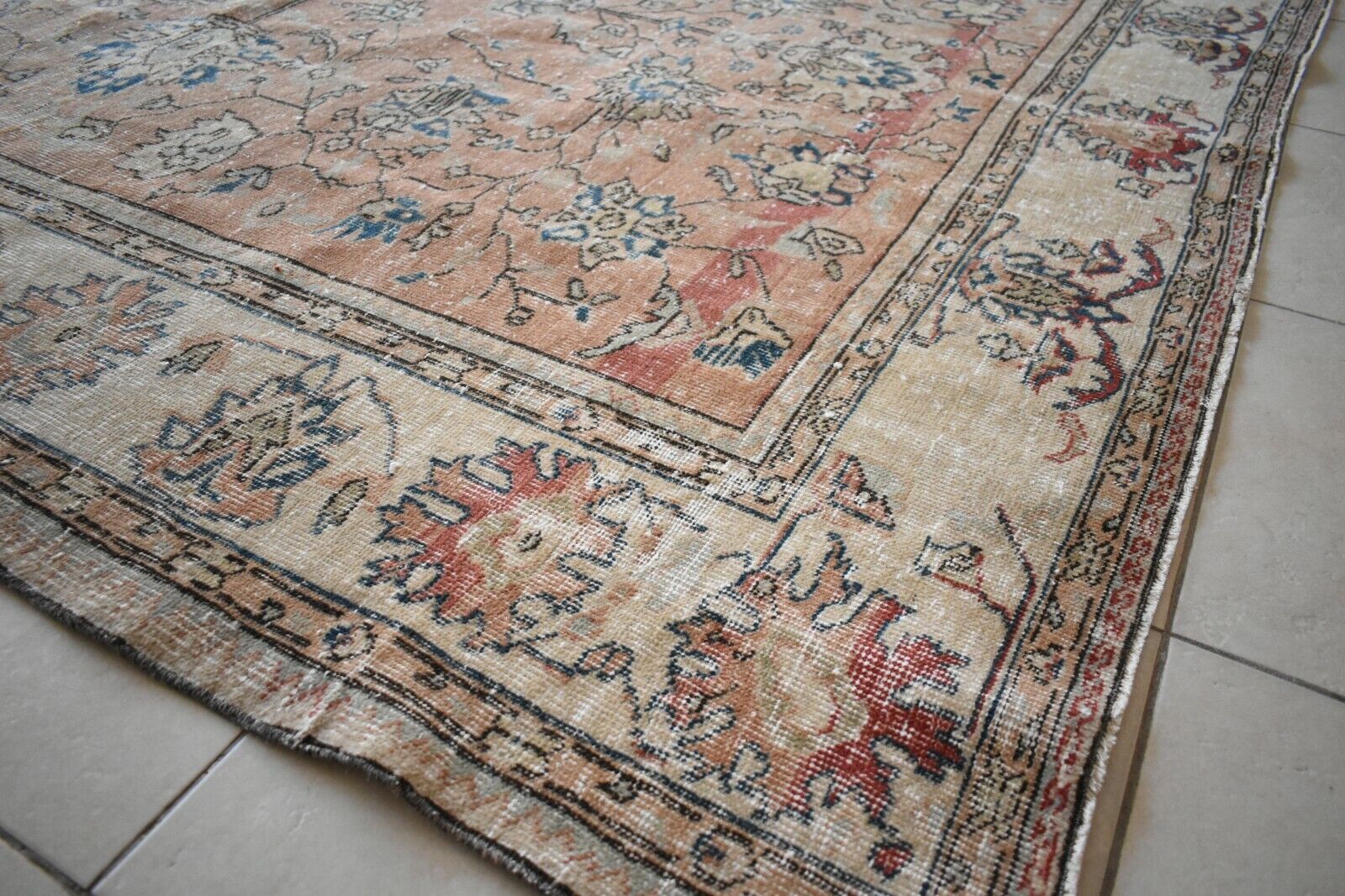 Turkish Rug 8.2x6.5 ft Vintage Rug Faded Oushak Rug Large Living Room Carpet B06