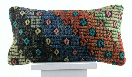 Oushak Pillow Cover 8x16 Handmade Turkish Oriental Kilim Decorative Lumbar E748