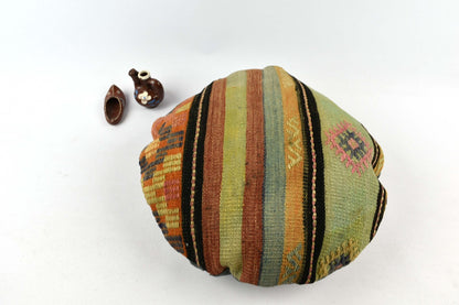 Kilim Round Pillow Cover 18" in Tribal Vintage Turkish Carpet Round Cushion 4961