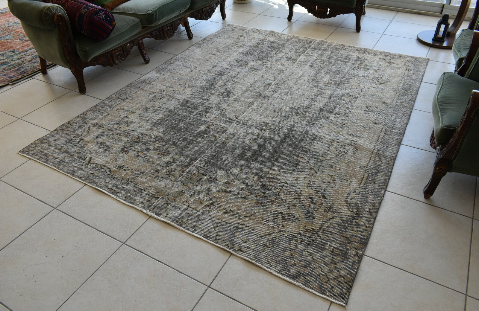 Large Turkish Rug 7.8x6.1 ft Vintage Rug Faded Oushak Rug Living Room Carpet B25