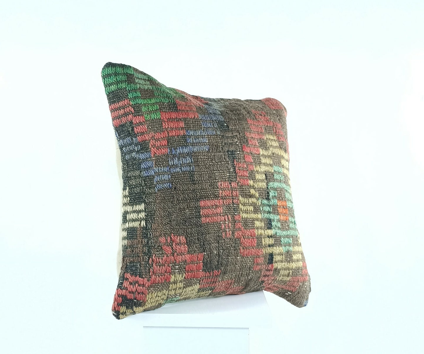 16x16 Kilim Pillow Cover Handmade Oushak Carpet Rug Wool Lumbar Cushion A446