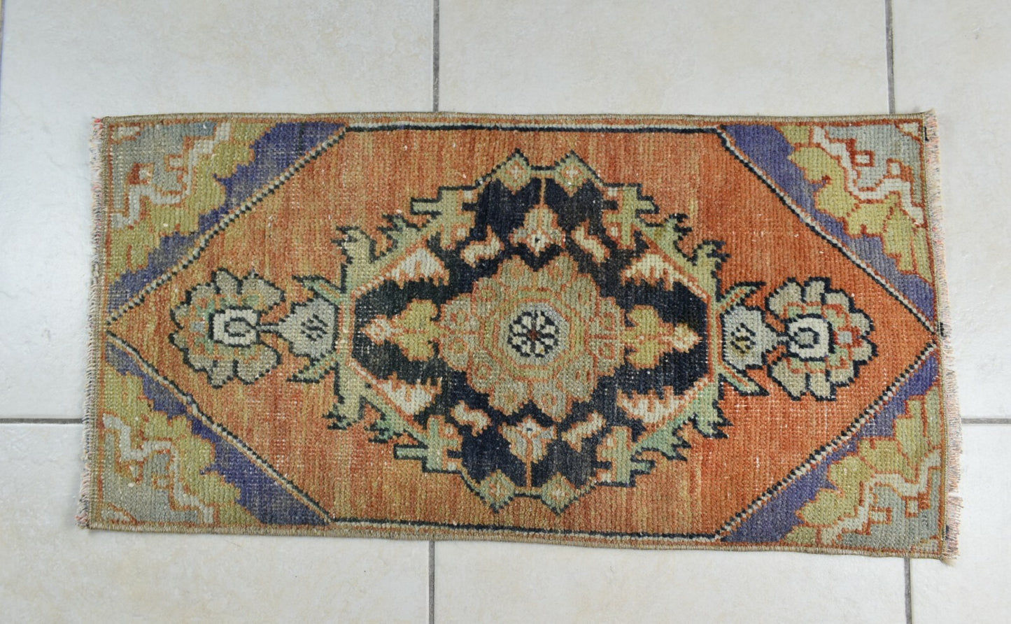 Vintage Runner 2.5x1.2 ft Mini Turkish Rug Oushak Runner Anatolian Runner Y96