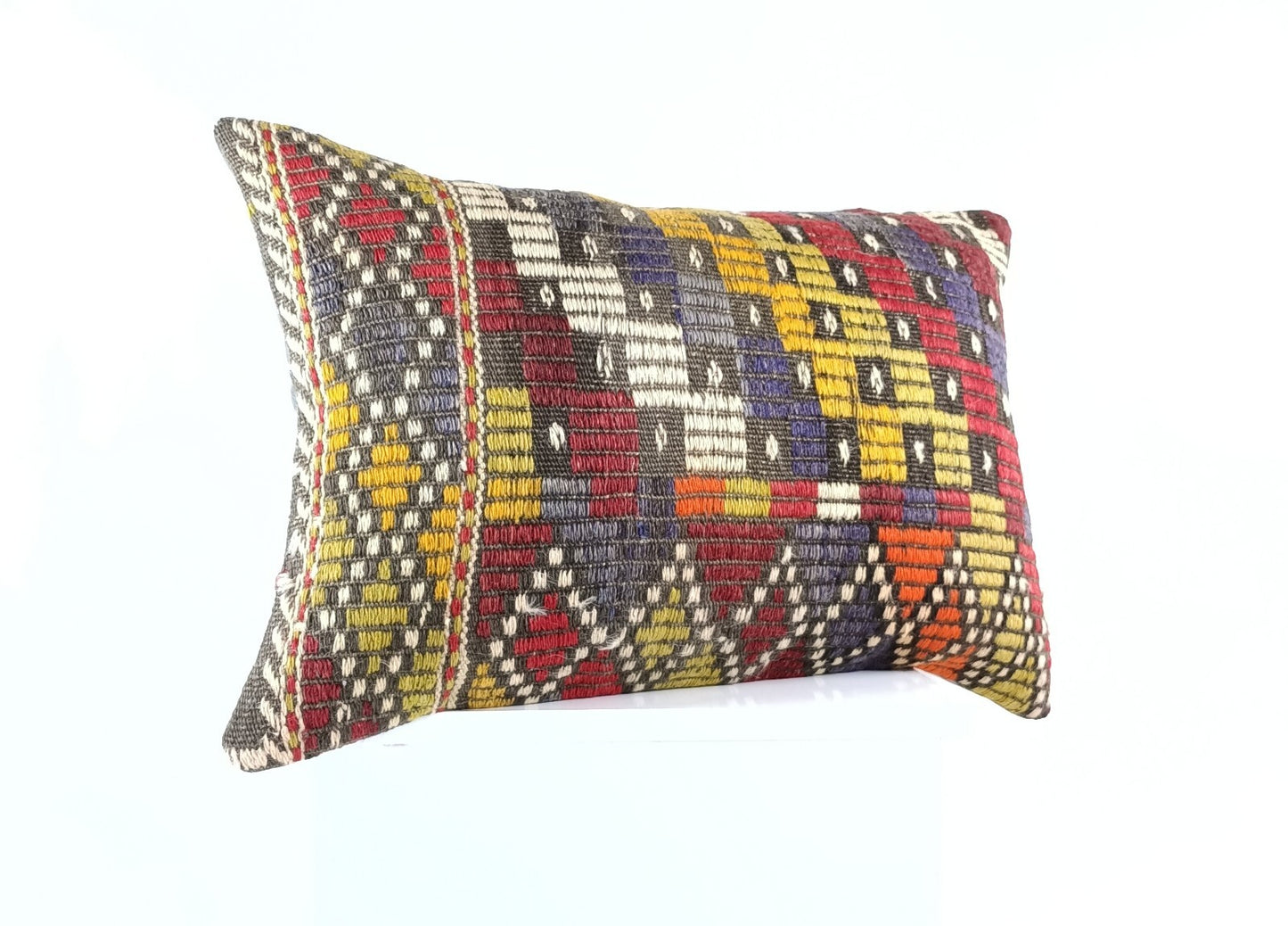 Kilim Pillow Cover 16x24 Tribal Vintage Turkish Carpet Lumbar Pillow Cover 1954